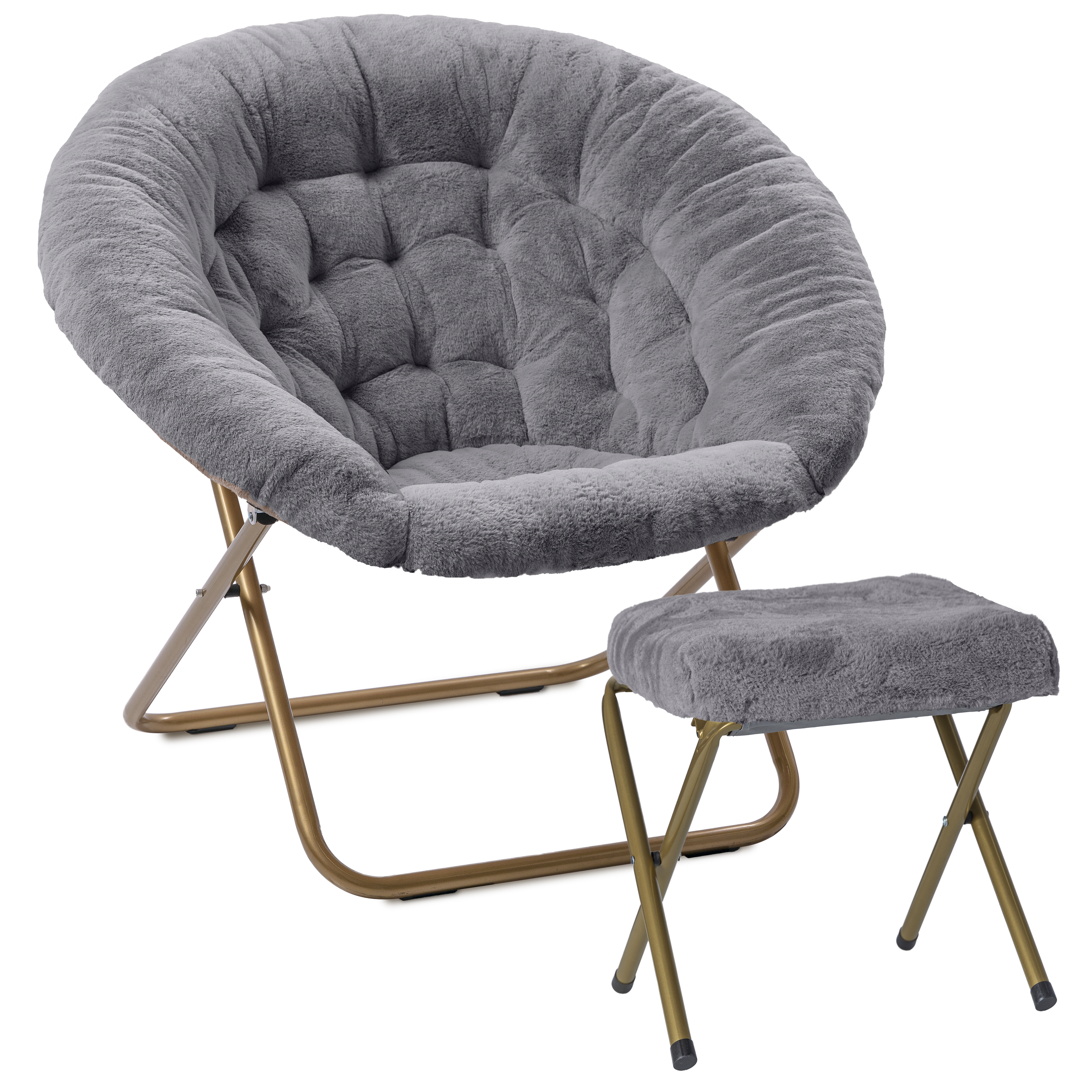 Faux Fur Fold Up Saucer Chair with Footrest X Large Milliard